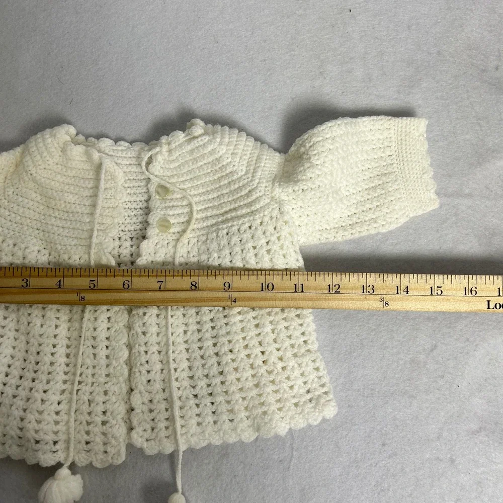 Handmade Kids Baby‎ Cream White Crochet Pom Pom Button Cardigan Sweater